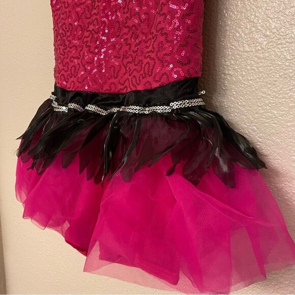 WEISSMAN Dance Costume hot pink sassy sequin tutu Glamorous 7955 Child LC - Picture 3 of 11